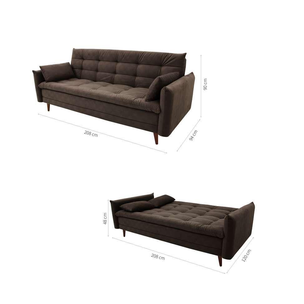 SofáCama Casal 3 Lugares Marília Suede Café Mobly Sofá 3 Lugares