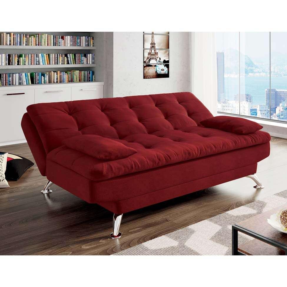 SofáCama Casal 3 Lugares Premium Suede Vermelho Mobly SofáCama