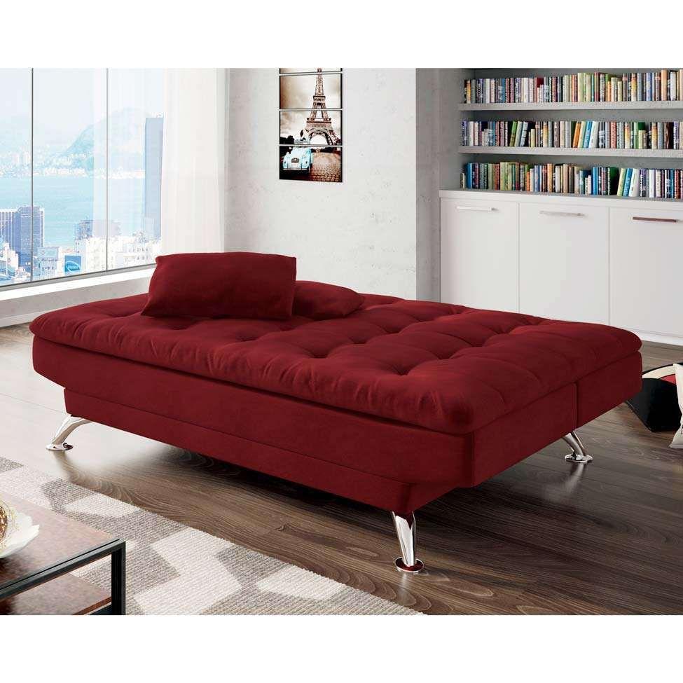 SofáCama Casal 3 Lugares Premium Suede Vermelho Mobly SofáCama