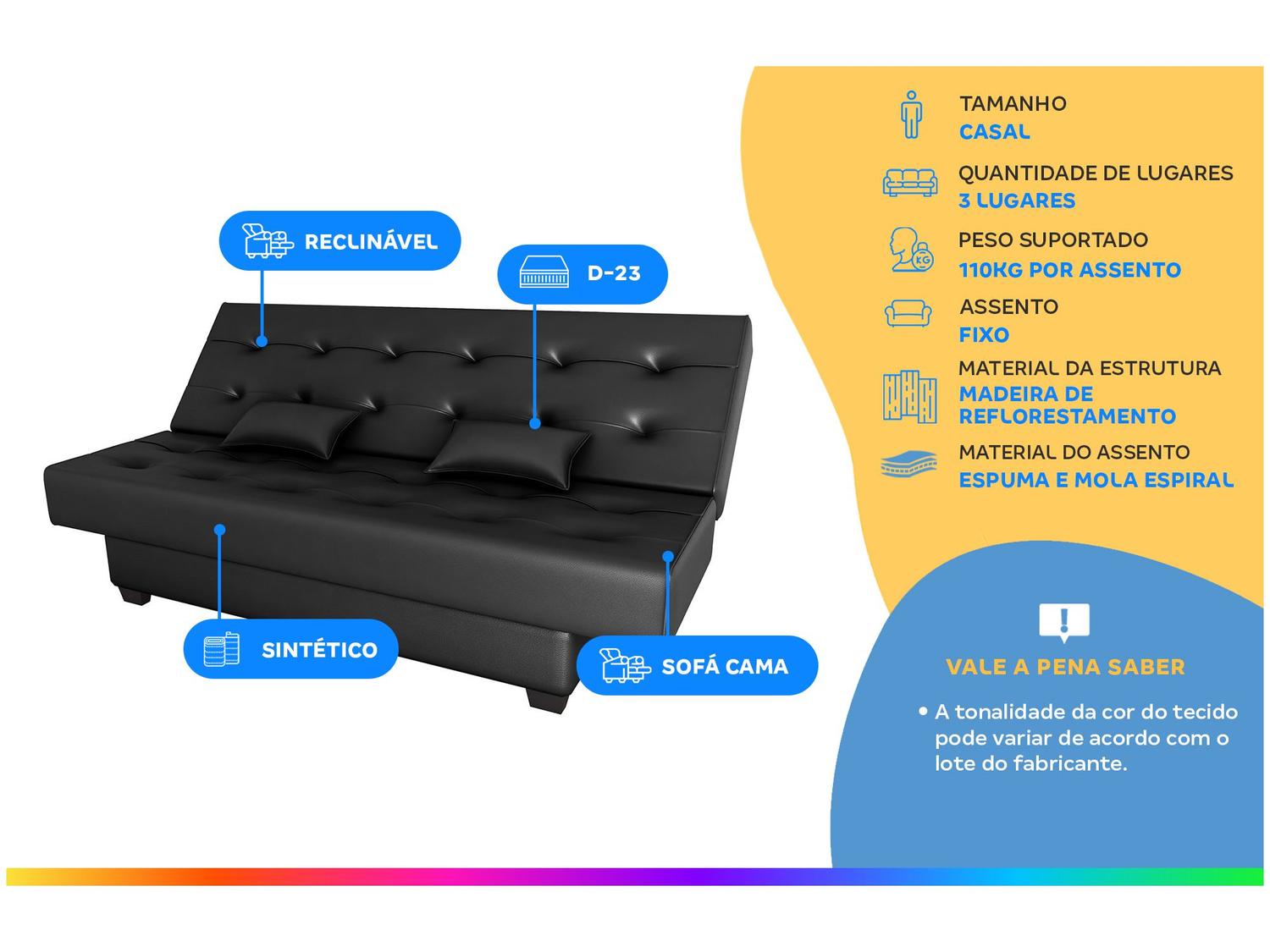 Sofá-cama Casal 3 Lugares Reclinável Matrix Laila