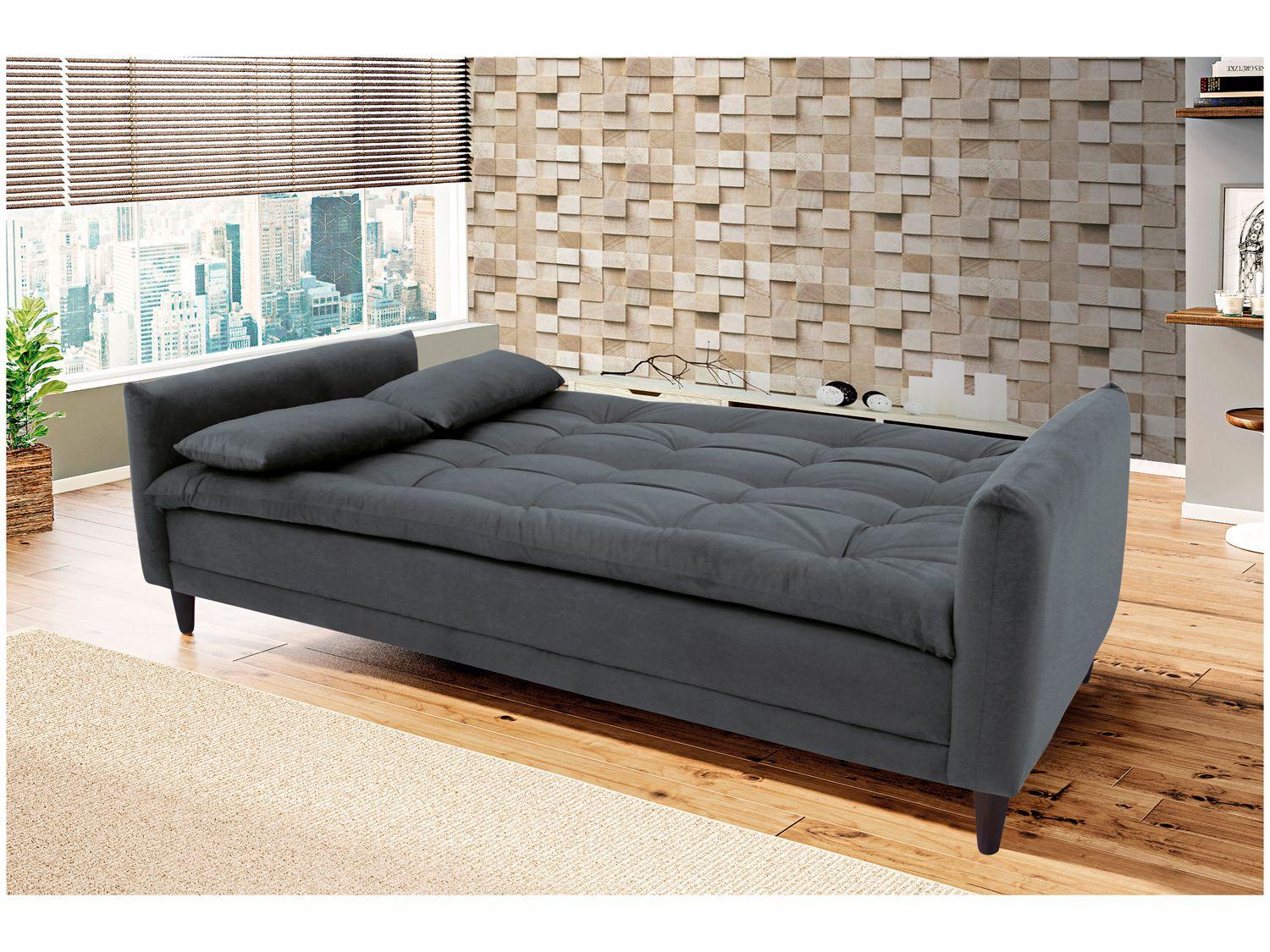 Sofá-cama Casal 3 Lugares Reclinável Suede Linoforte Estela