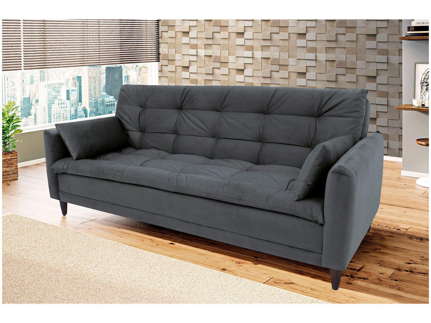 Sofá-cama Casal 3 Lugares Reclinável Suede Linoforte Estela