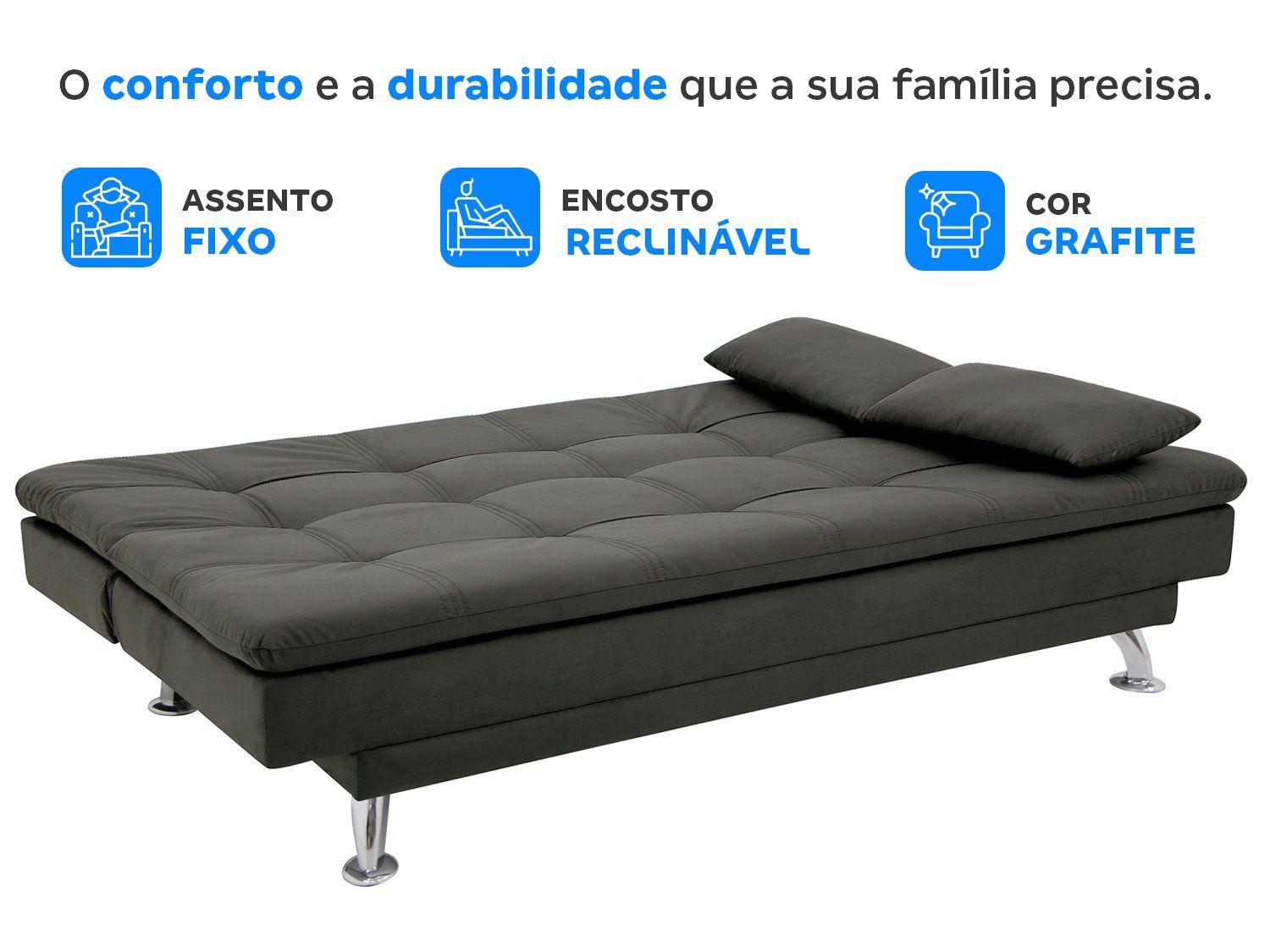Sofá-cama Casal Reclinável Suede Linoforte Yasmin | Uau CAIXA