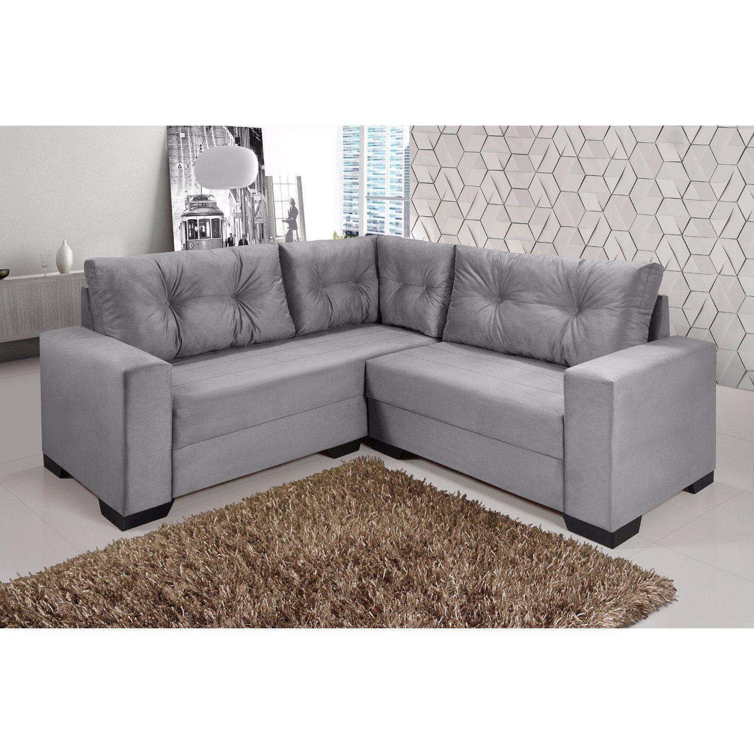 Sofá de Canto 4 Lugares com Chaise Maria Império Estofados Cinza Sofá