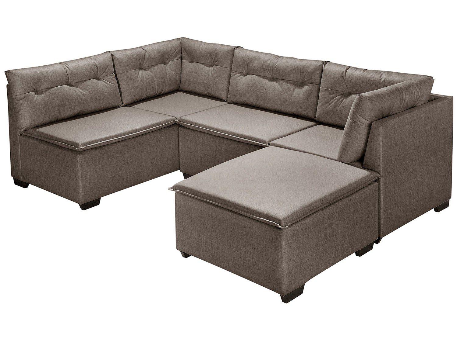 Sofá de Canto 4 Lugares Suede com Puff Reta Moderna Jurerê American