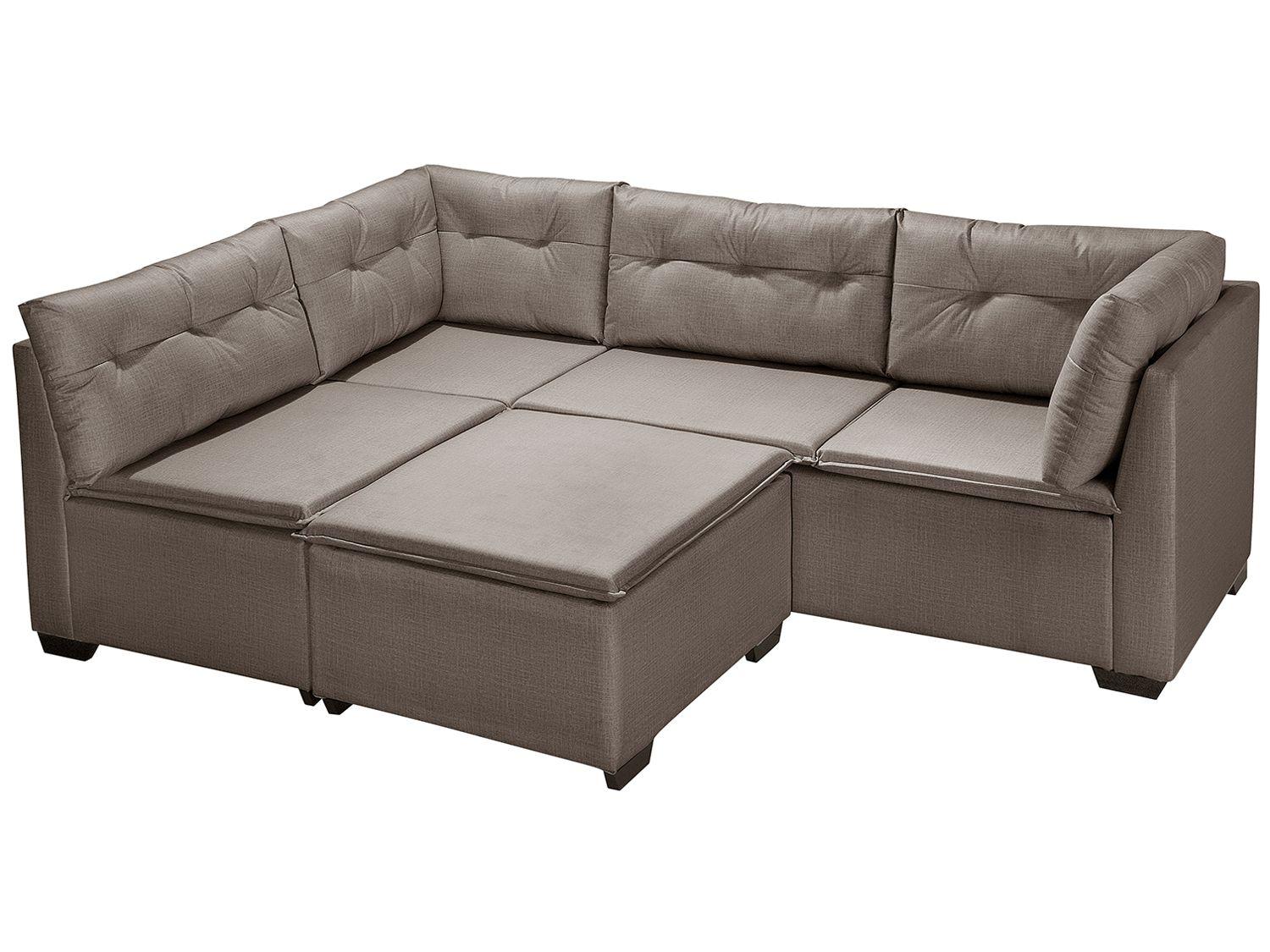 Sofá de Canto 4 Lugares Suede com Puff Reta Moderna Jurerê American