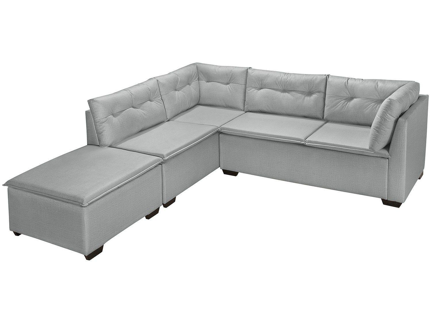 Sofá de Canto 4 Lugares Suede com Puff Reta Moderna Jurerê American