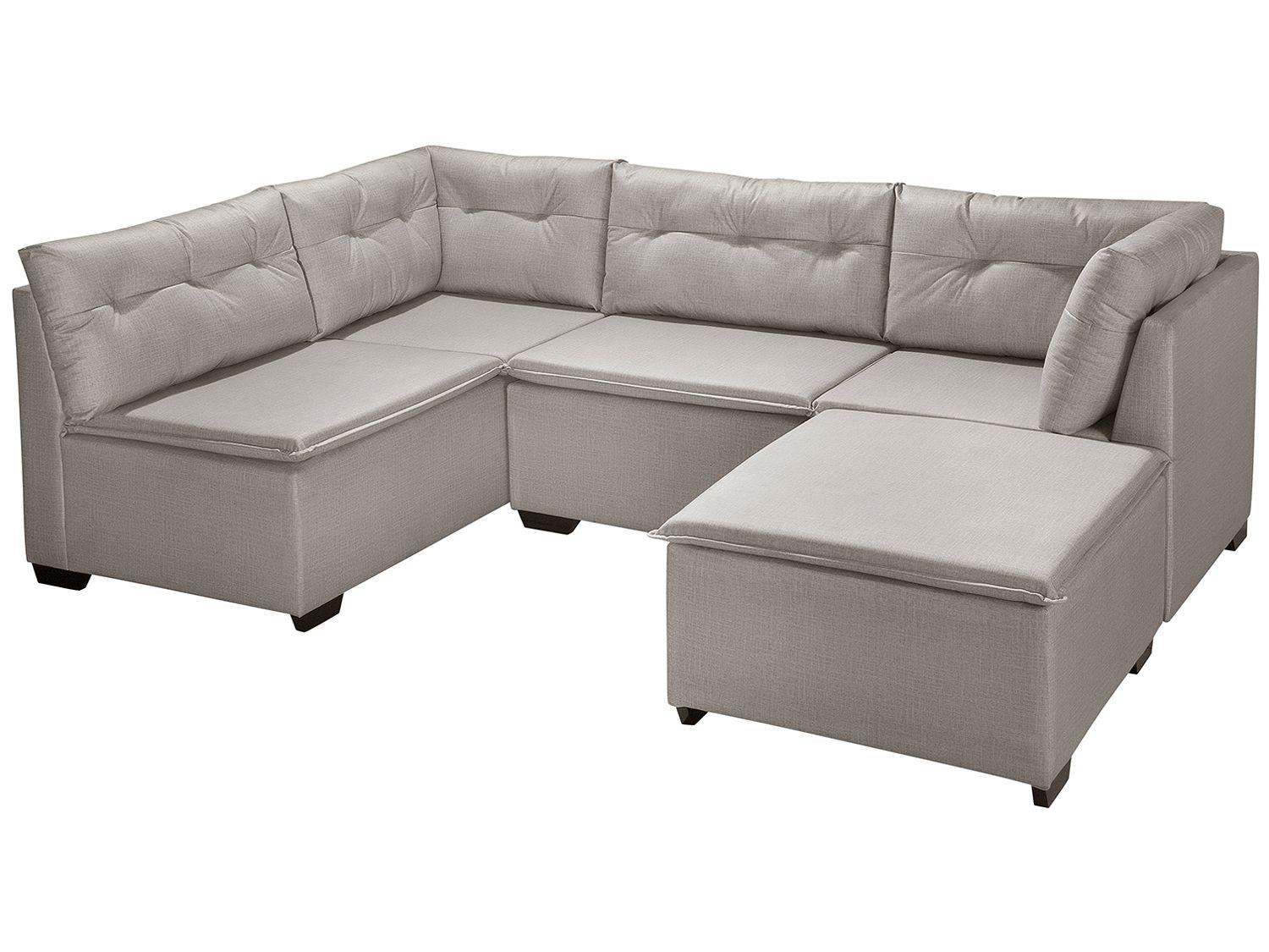 Sofá de Canto 4 Lugares Suede com Puff Reta Moderna Jurerê American