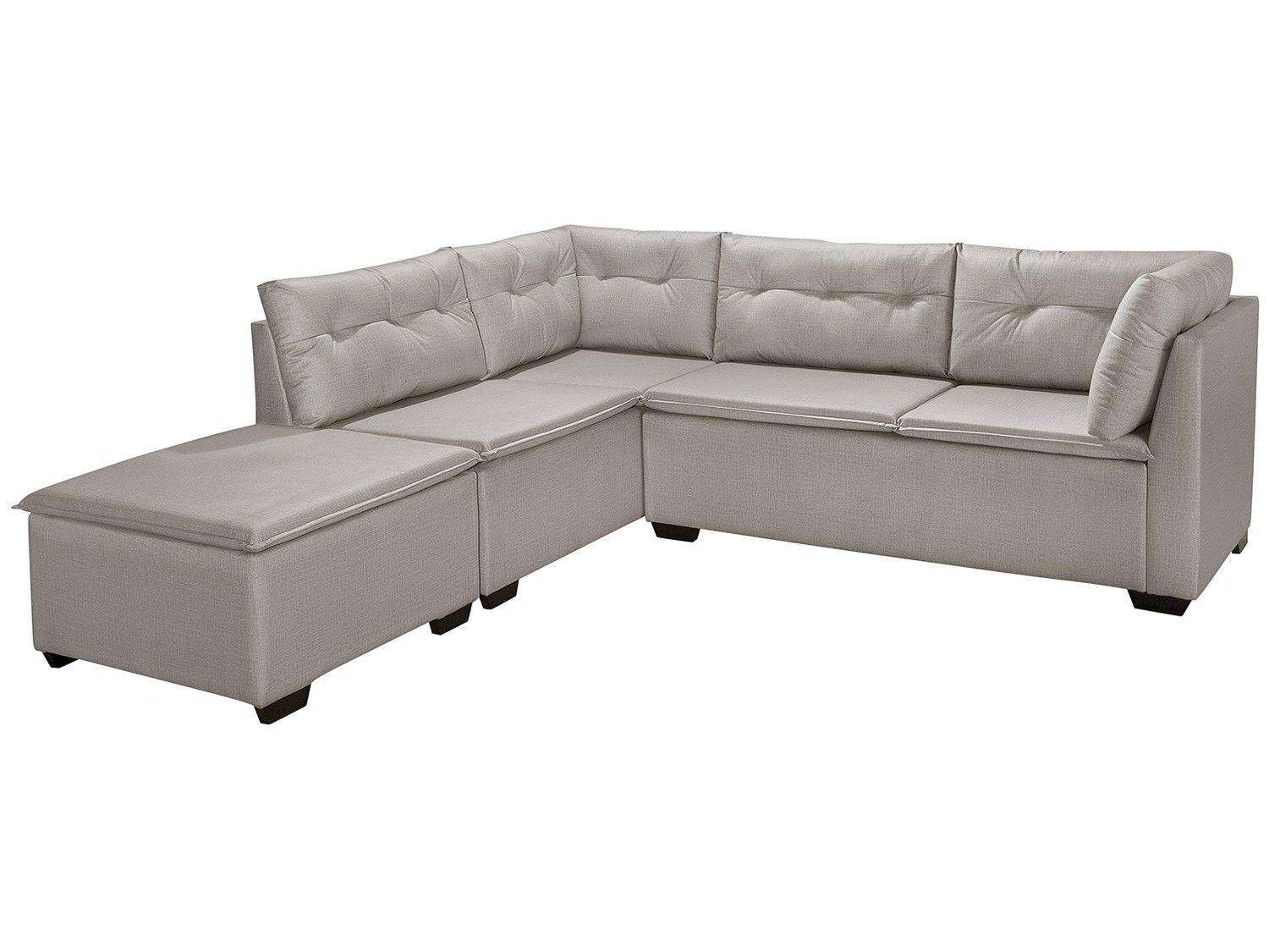 Sofá de Canto 4 Lugares Suede com Puff Reta Moderna Jurerê American