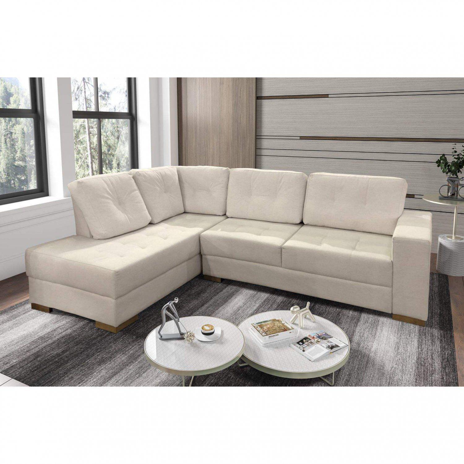 Sofá de Canto 5 Lugares Suede Martins Estofados Bege Sofá de Canto