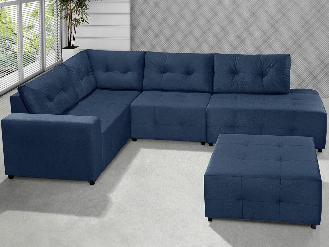 Sofá de Canto 5 Lugares Suede Reta Moderna Harmony American Comfort Sofá de Canto Magazine