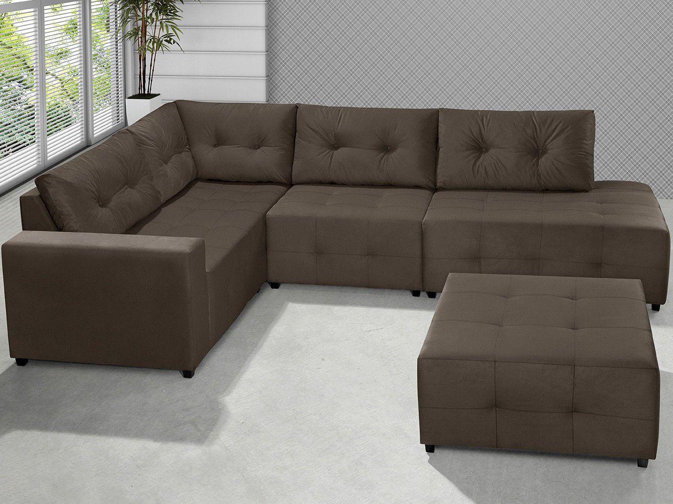 Sofá de Canto 5 Lugares Suede Reta Moderna Harmony American Comfort