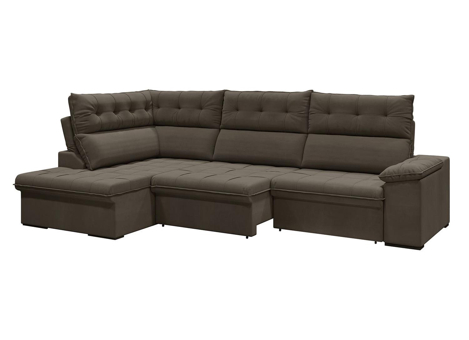 Sofá de Canto 6 Lugares Retrátil Reclinável Suede Veludo Madrid Flexforma Estofados