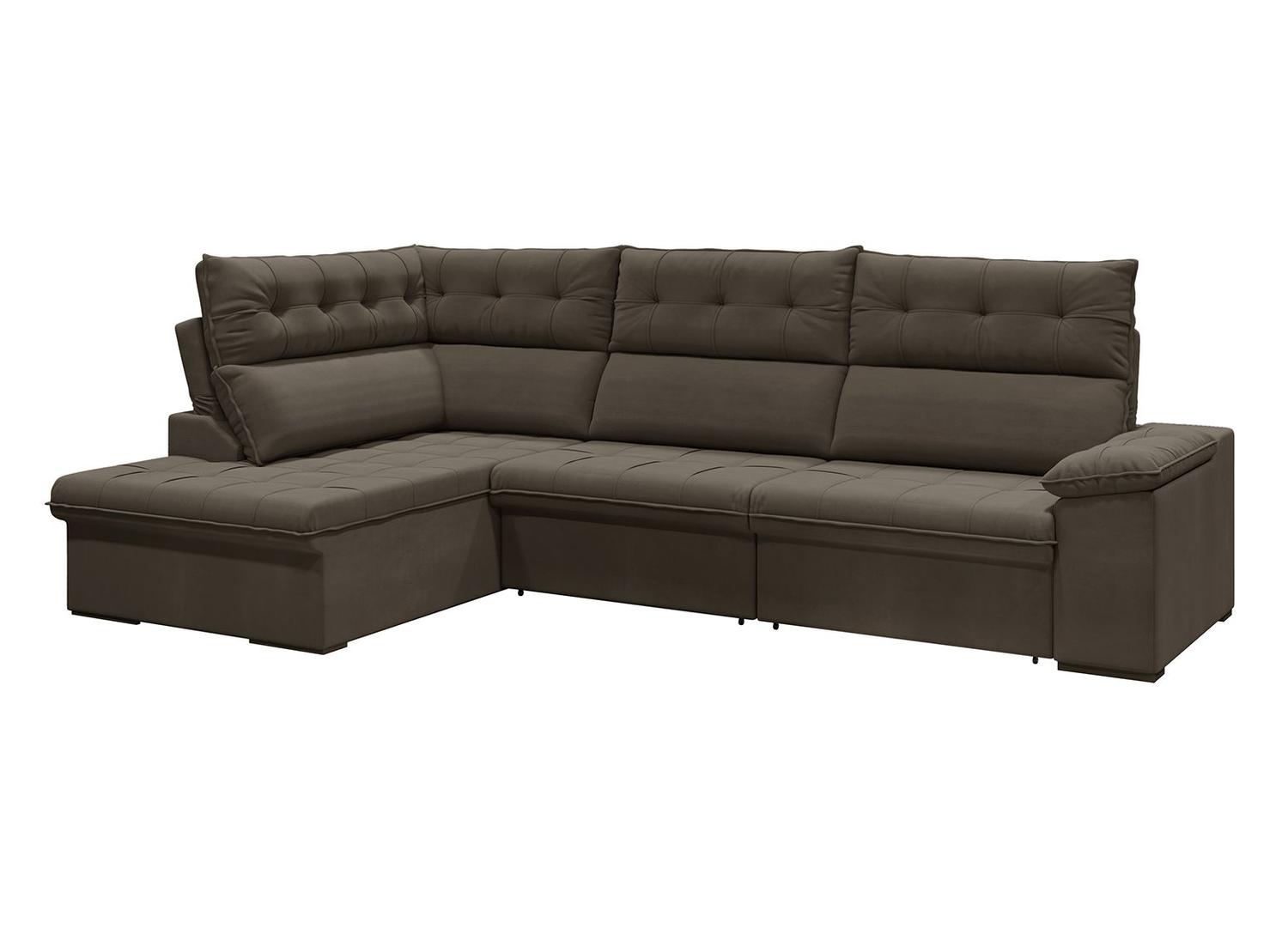 Sofá de Canto 6 Lugares Retrátil Reclinável Suede Veludo Madrid Flexforma Estofados