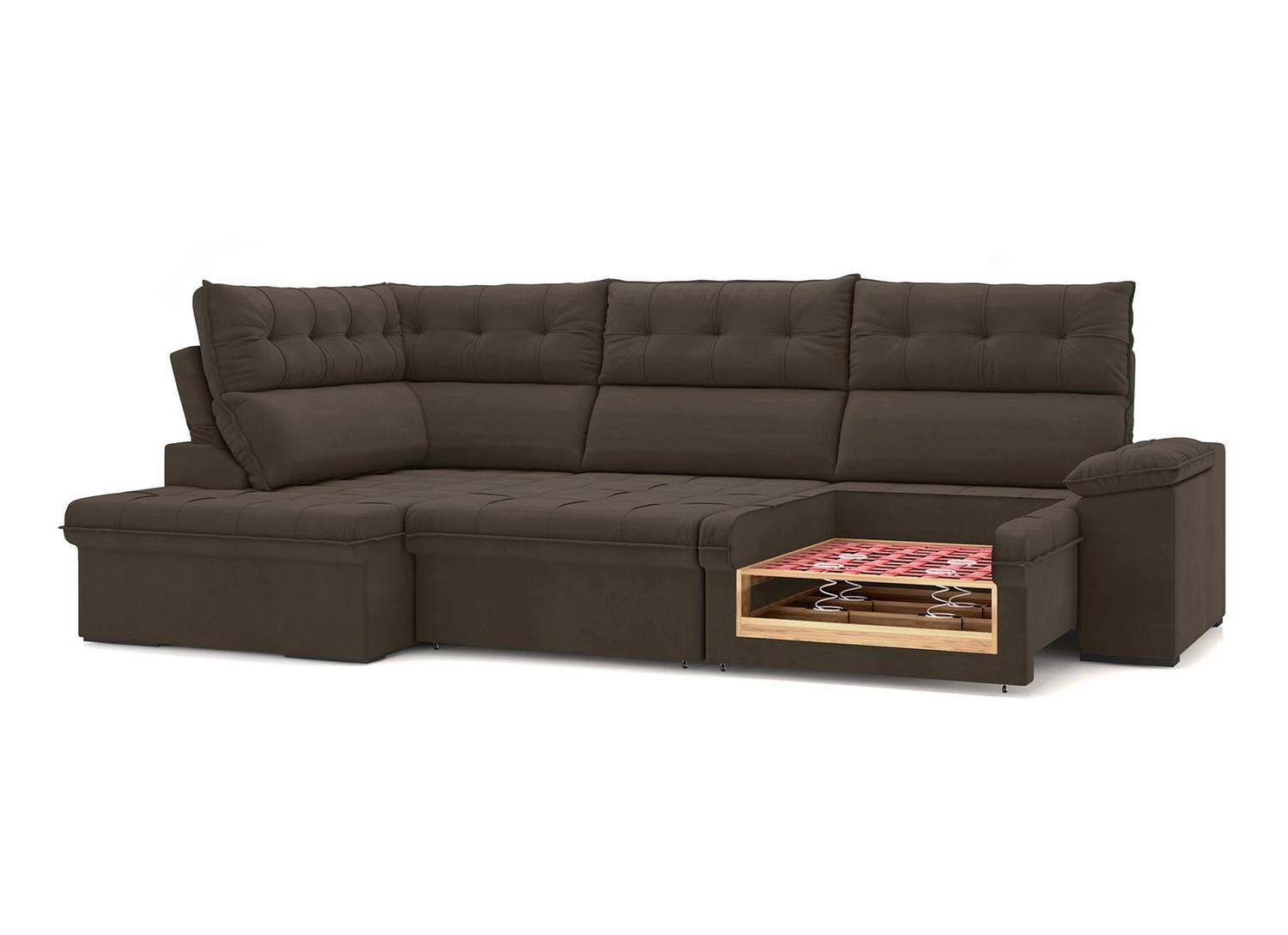 Sofá de Canto 6 Lugares Retrátil Reclinável Suede Veludo Madrid Flexforma Estofados