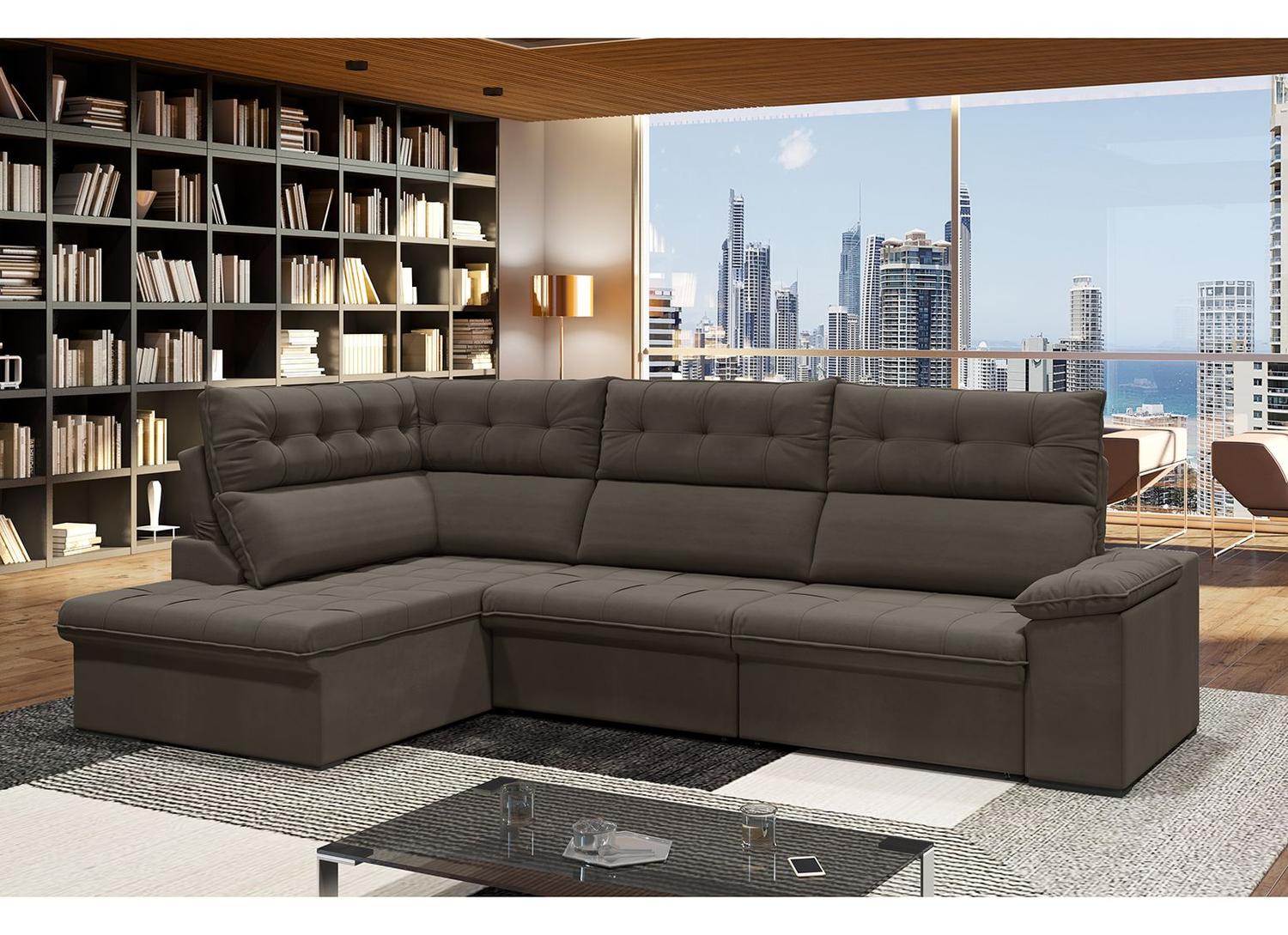 Sofá de Canto 6 Lugares Retrátil Reclinável Suede Veludo Madrid Flexforma Estofados