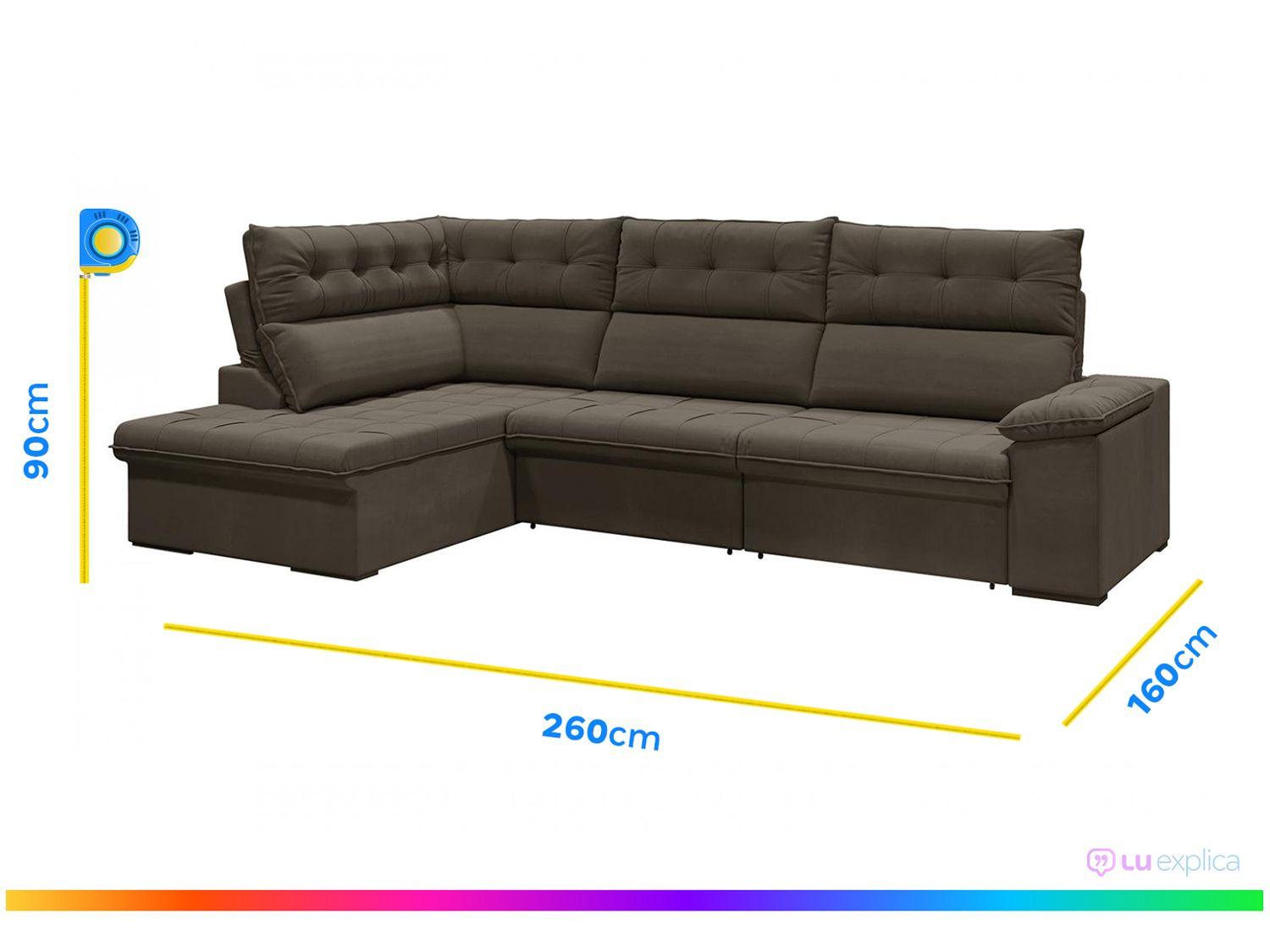 Sofá de Canto 6 Lugares Retrátil Reclinável Suede Veludo Madrid Flexforma Estofados