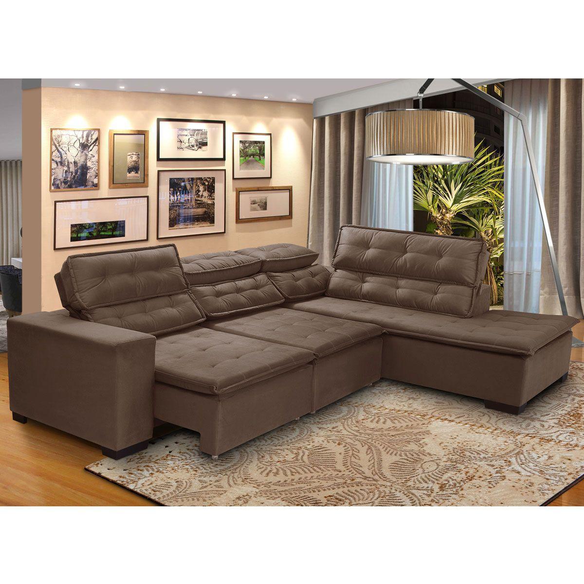 Sofá de Canto Retrátil 5 Lugares Reclinável Chaise E 2,80 x 2,20 m