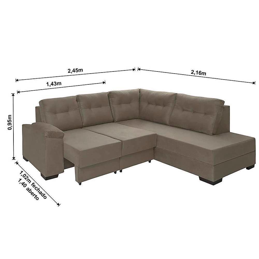 sofá de canto retrátil holanda tecido suede pluma castor Sofá Casa