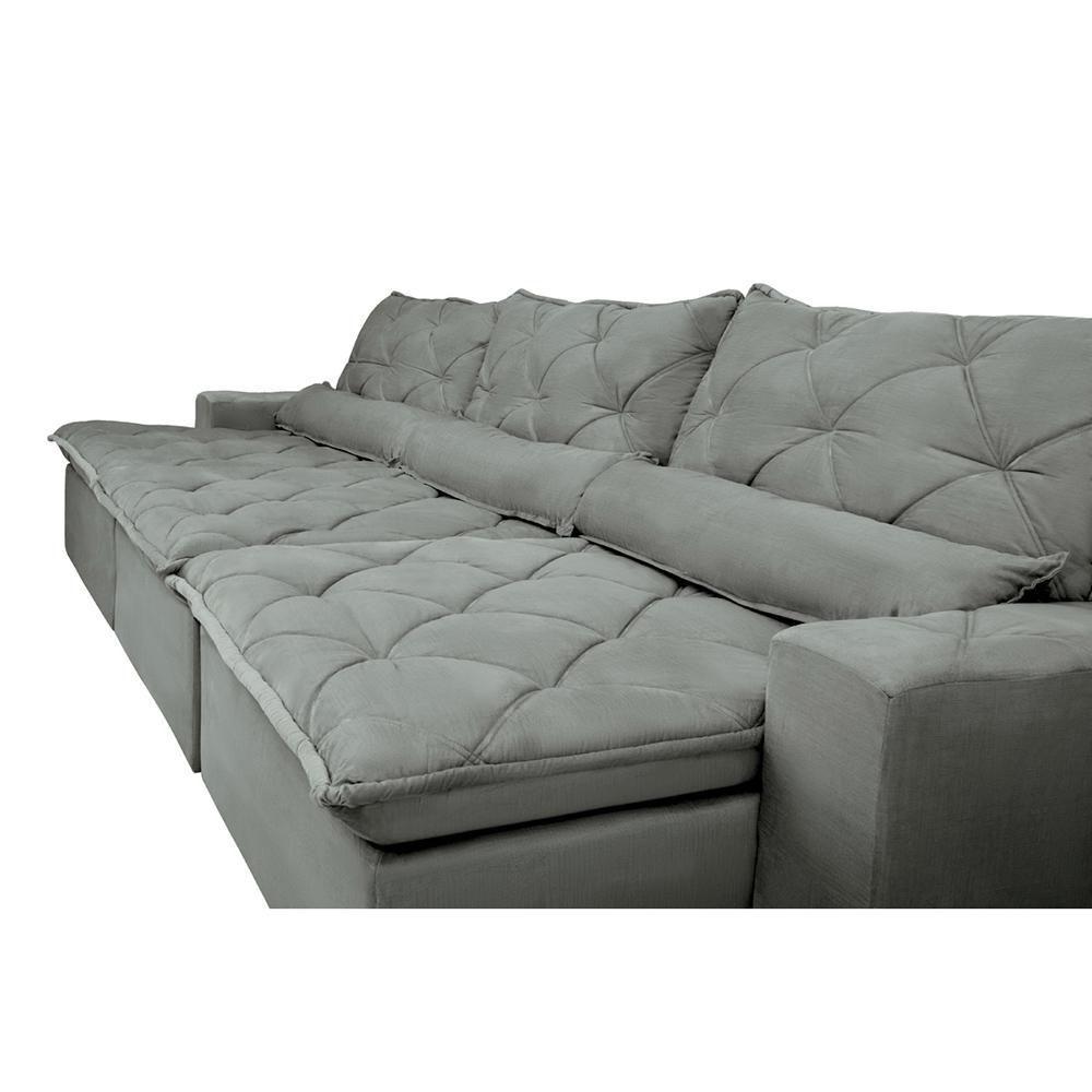 Sofá Lisboa 3,52m Retrátil, Reclinável com Molas no Assento e Almofadas Lombar Tecido Suede