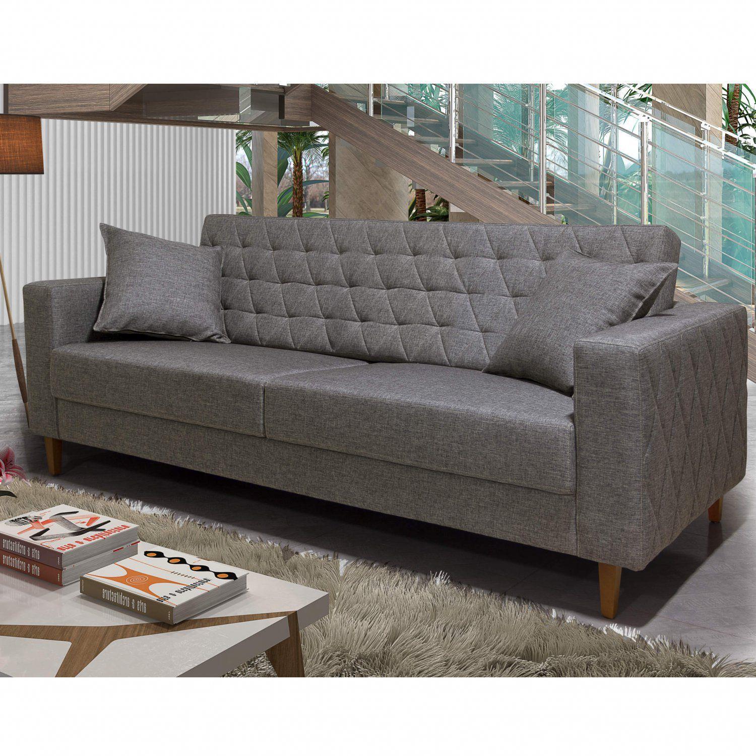 Sofá Living 3 Lugares 210cm Viena Konfort Móveis Linen/Cinza Sofá 3