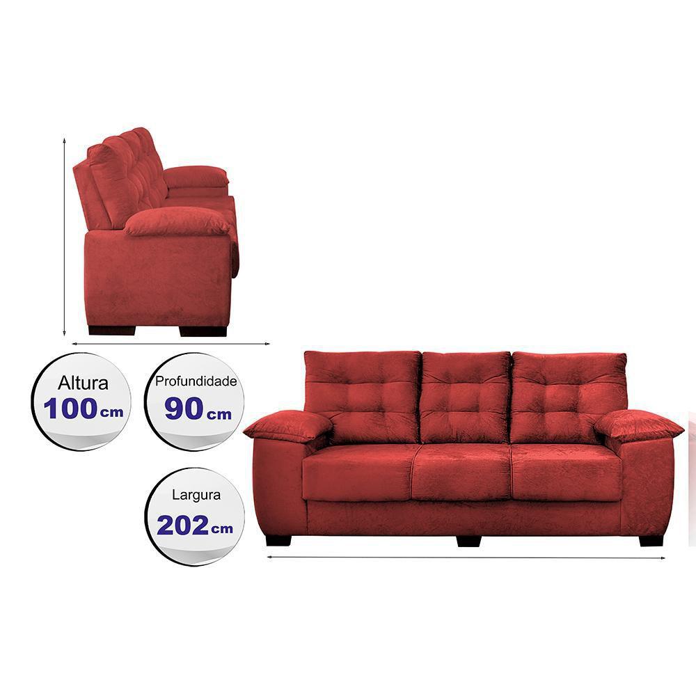 Sofá Luxemburgo 3 Lugares 2,02m Tecido Suede Vermelho Moveis Marfim R