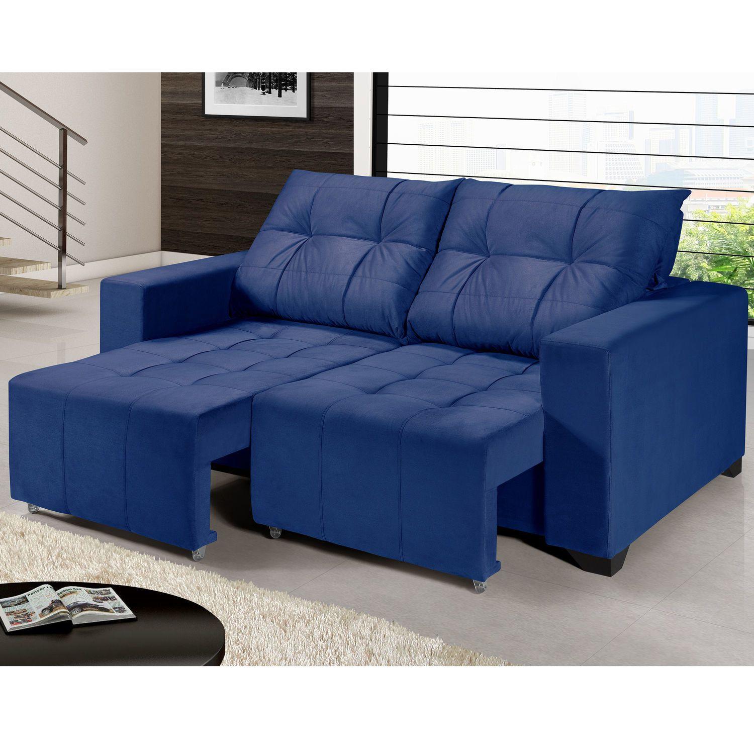 Sofá Retrátil 2 Lugares Hector Império Estofados Azul Marinho Sofás