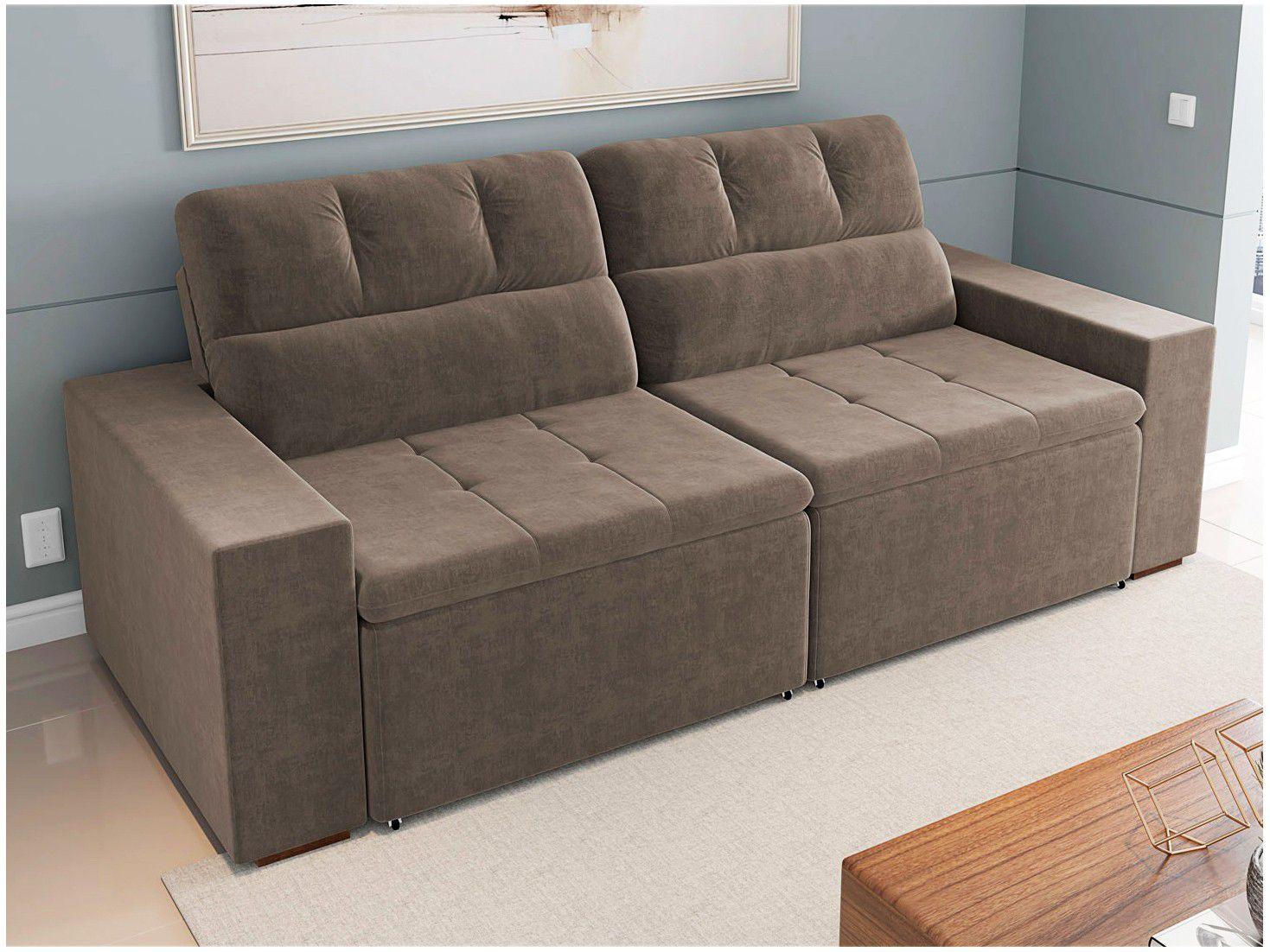 Sofá Retrátil 3 Lugares Veludo Light Gold Magalu Móveis Estrela