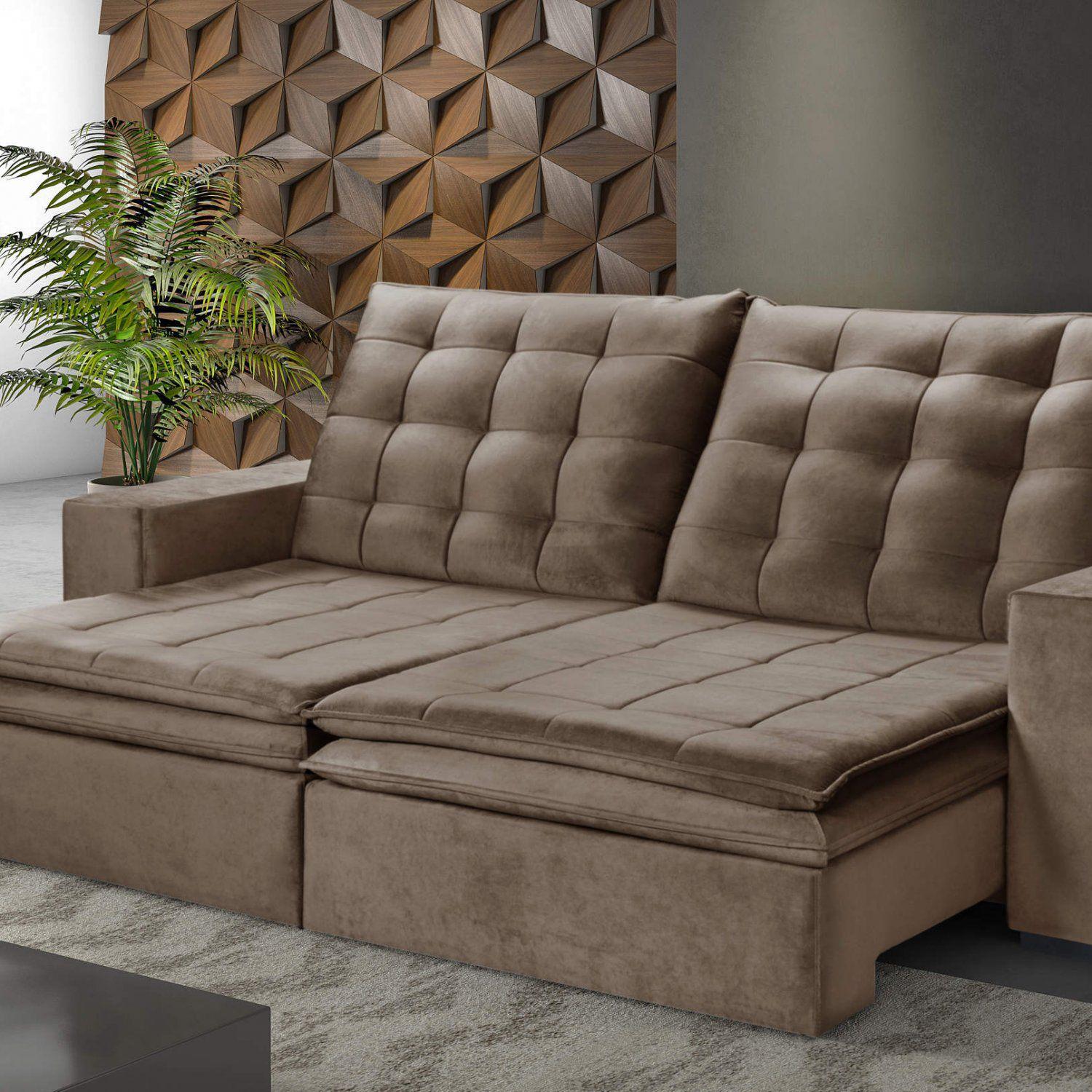 Sofá Retrátil 4 Lugares Boa Vista Estofart Marrom Sofá 4 Lugares