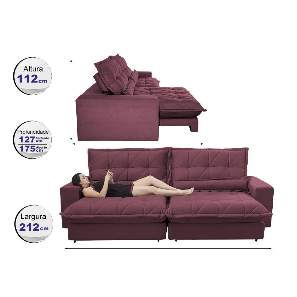 Sofa Retrátil e Reclinável 2,12m com Molas Ensacadas Cama inBox Soft Tecido  Suede Vinho - Sofás - Magazine Luiza