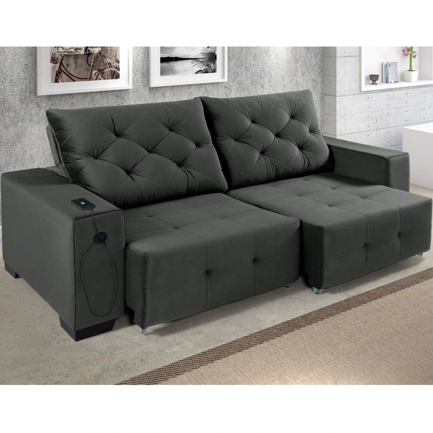 Sofá Retrátil e Reclinável 3 Lugares com Carregador USB Londres Império