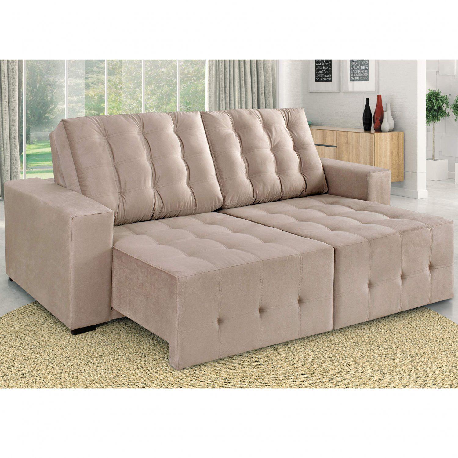 Sofá Retrátil e Reclinável 3 Lugares Suede 230cm Peró Estofart Bege