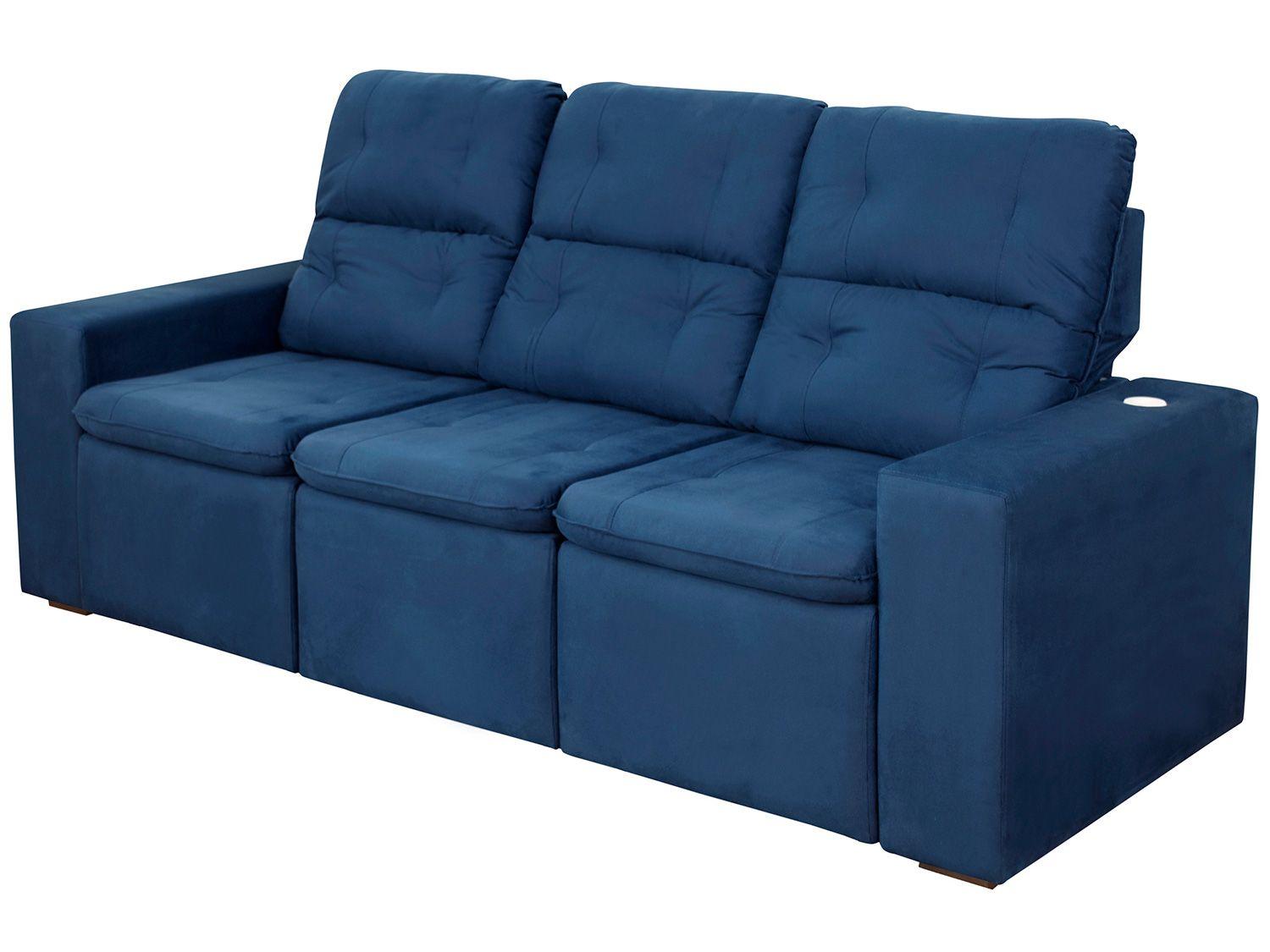 Sofá Retrátil e Reclinável 3 Lugares Veludo Connect Gralha Azul