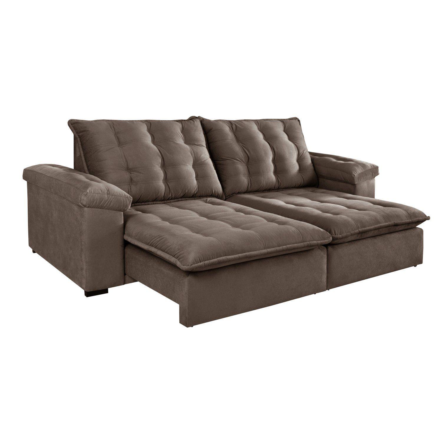 Sofá Retrátil e Reclinável 4 Lugares Itaguaí 290cm Estofart Marrom