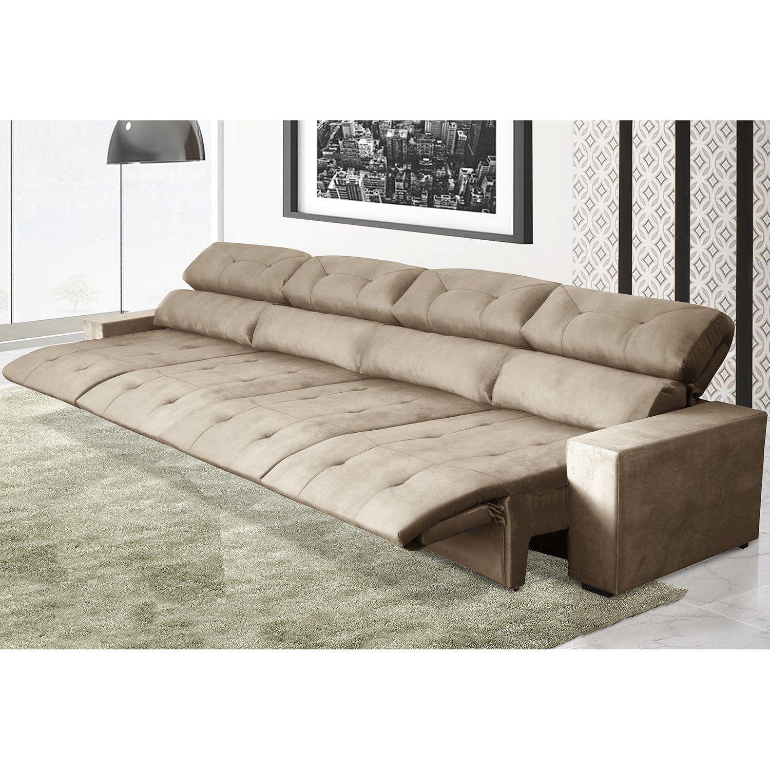 Sofá Retrátil e Reclinável 4 Lugares Realce Gralha Azul 4,20m Veludo