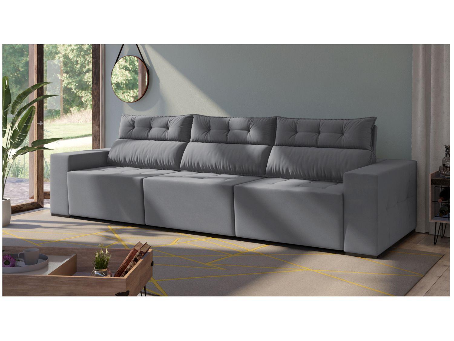 Sofá Retrátil e Reclinável 6 Lugares Suede Reta Moderna Summer