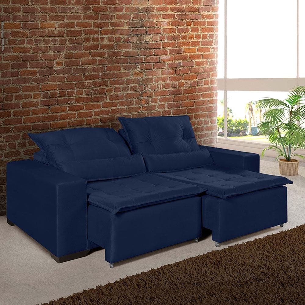 Sofá Retrátil E Reclinável Premium Cristal Azul Escuro Innova