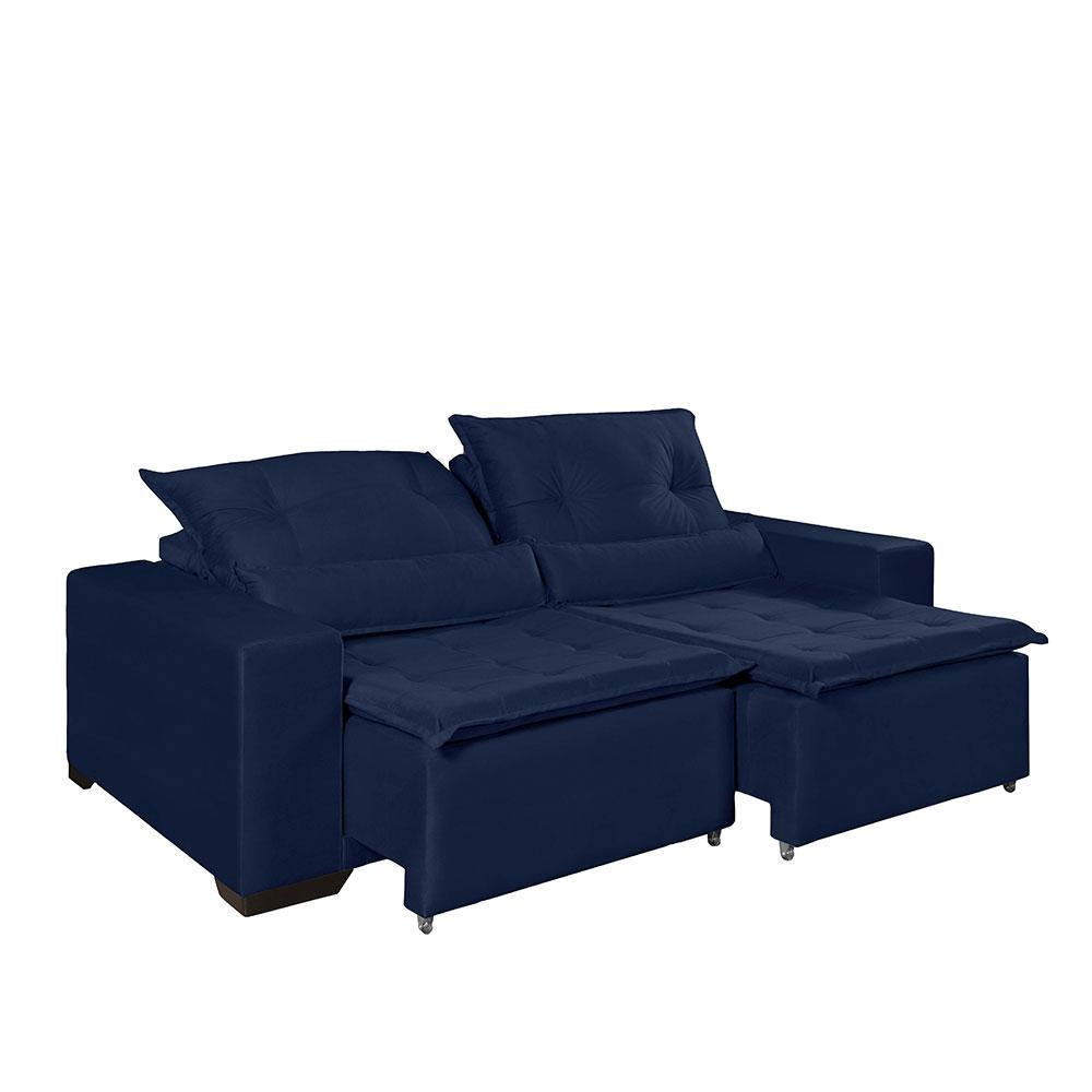 Sofá Retrátil E Reclinável Premium Cristal Azul Escuro Innova