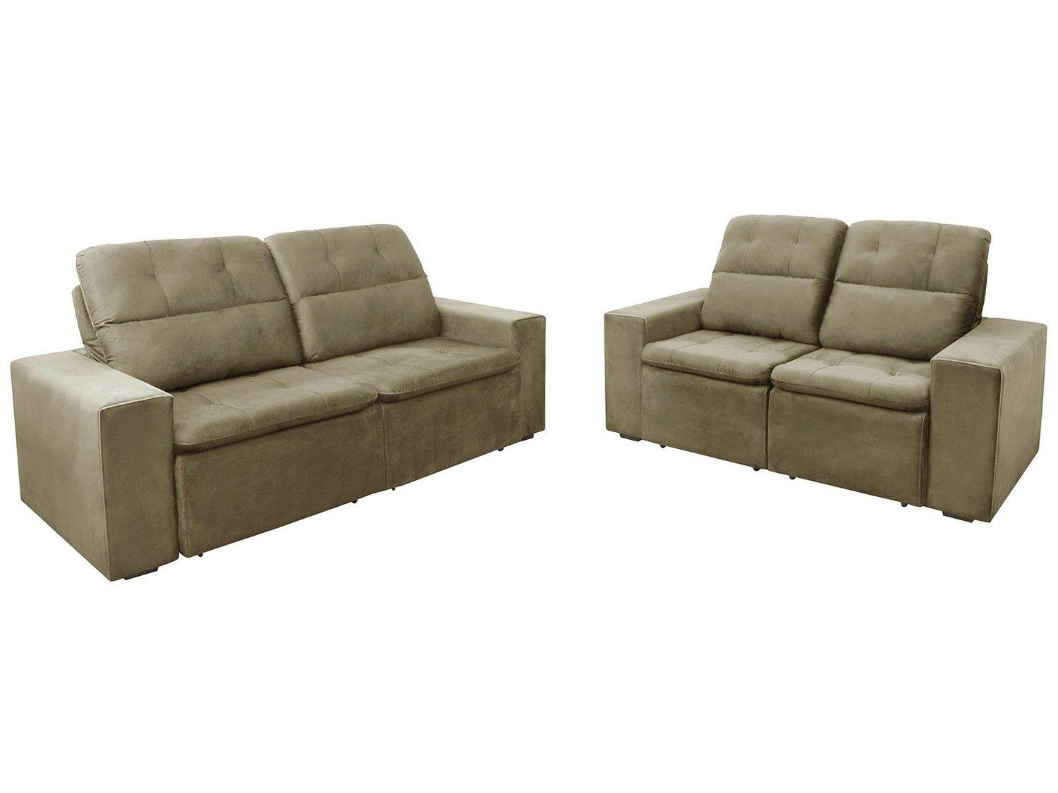 Sofá Retrátil Reclinável 2 e 3 Lugares Veludo Agatha Gralha Azul