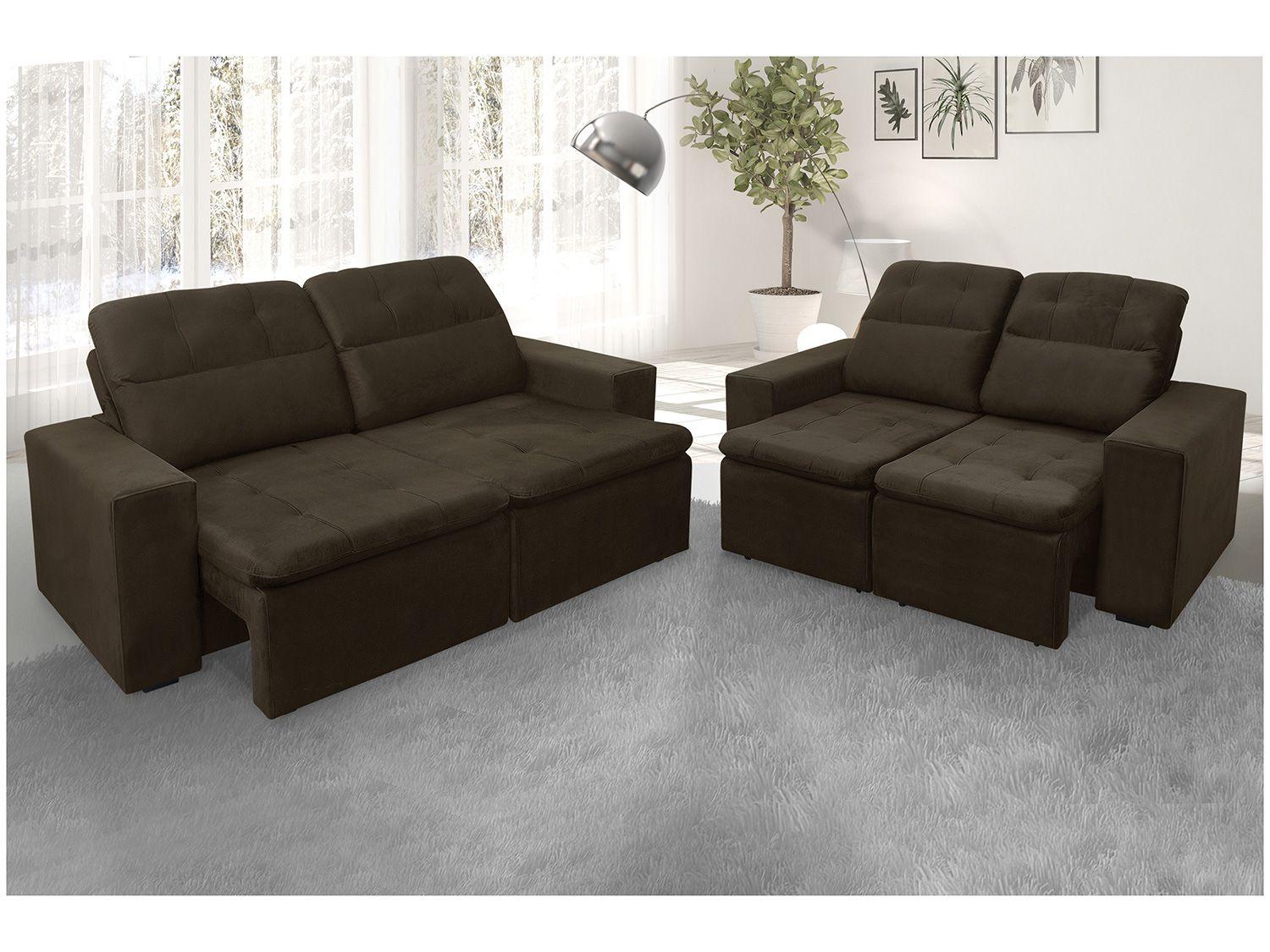 Sofá Retrátil Reclinável 2 e 3 Lugares Veludo Agatha Gralha Azul