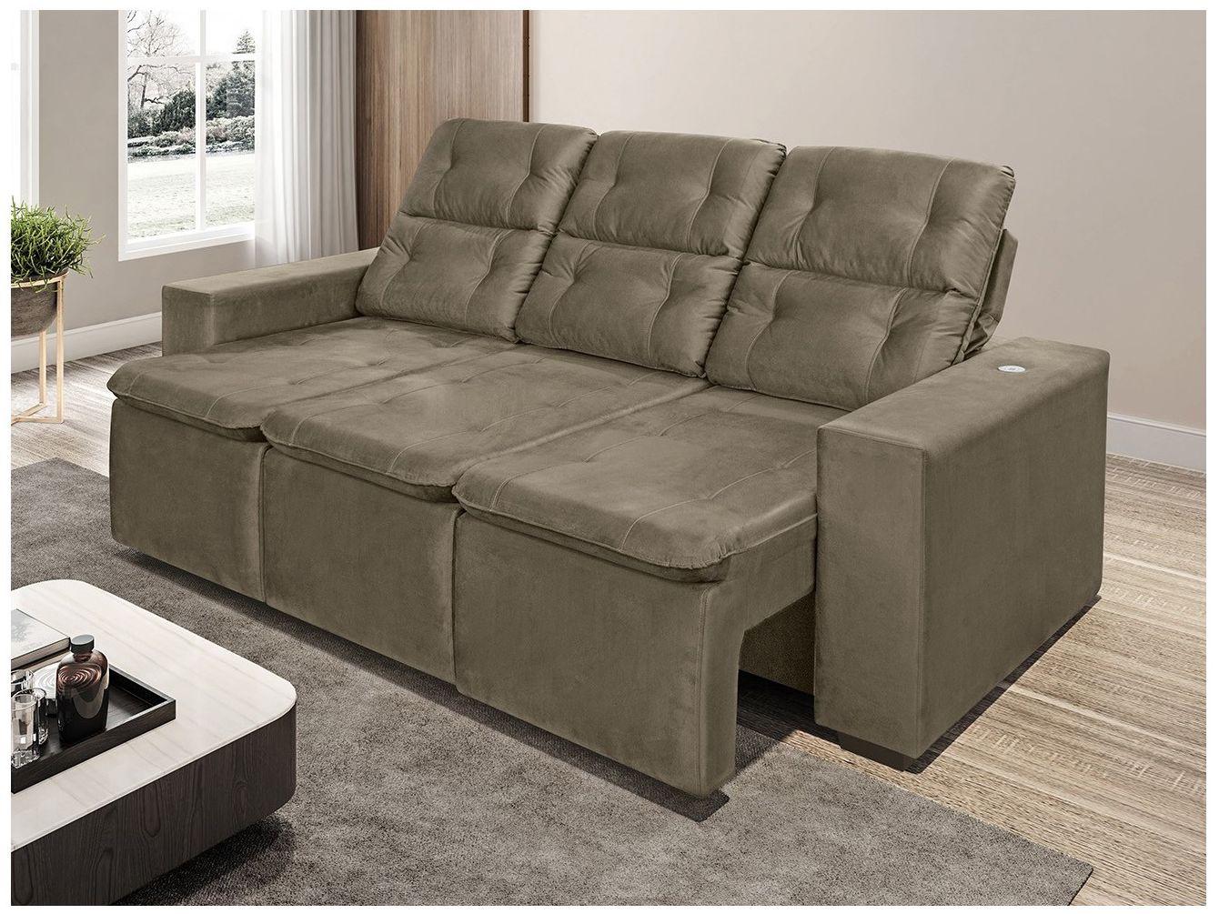 Sofá Retrátil Reclinável 3 Lugares Connect Plus Gralha Azul com