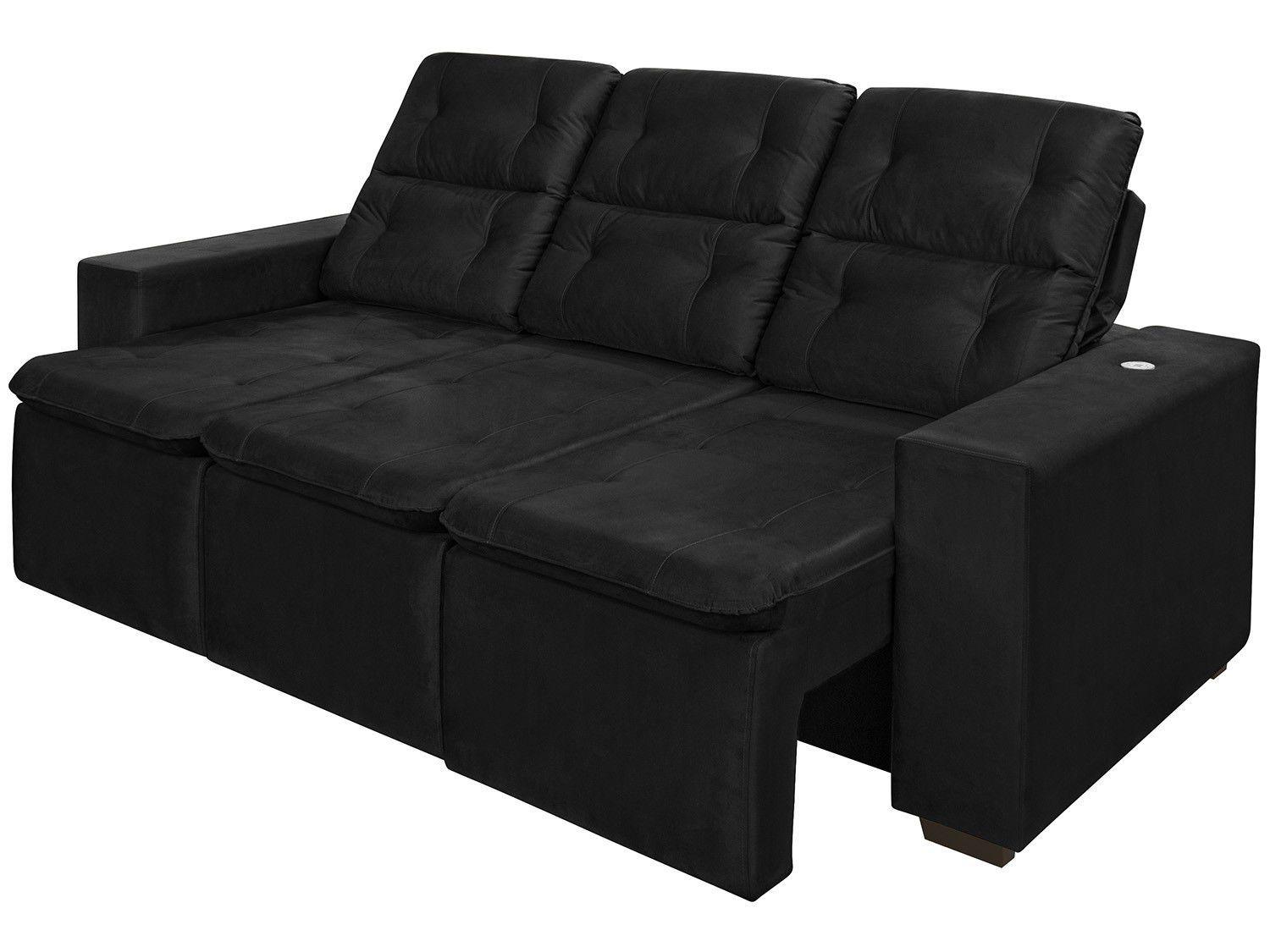 Sofá Retrátil Reclinável 3 Lugares Connect Plus Gralha Azul com