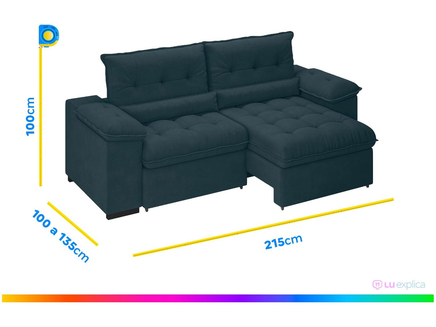 Sofá Retrátil Reclinável 3 Lugares Suede Veludo