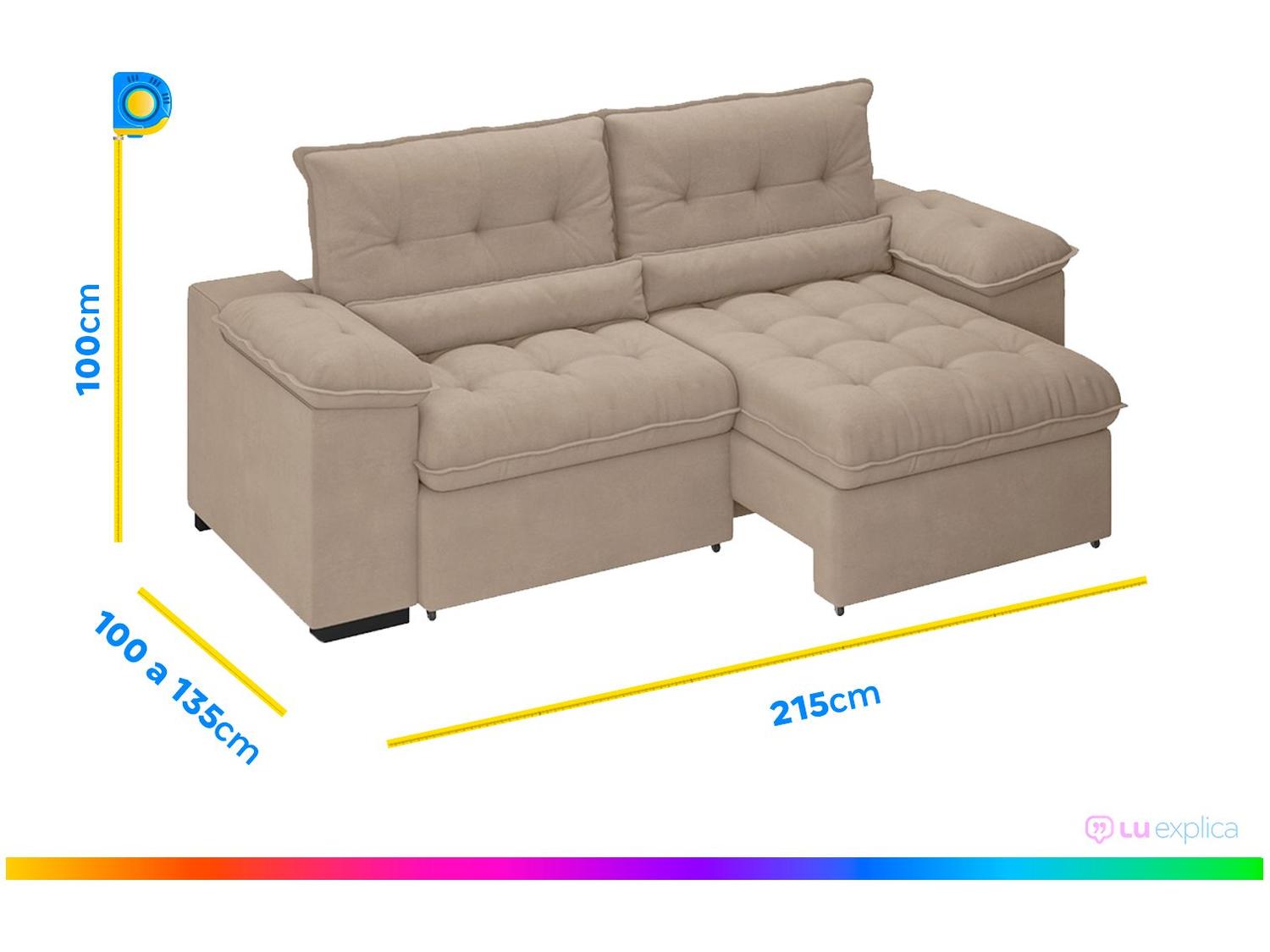 Sofá Retrátil Reclinável 3 Lugares Suede Veludo