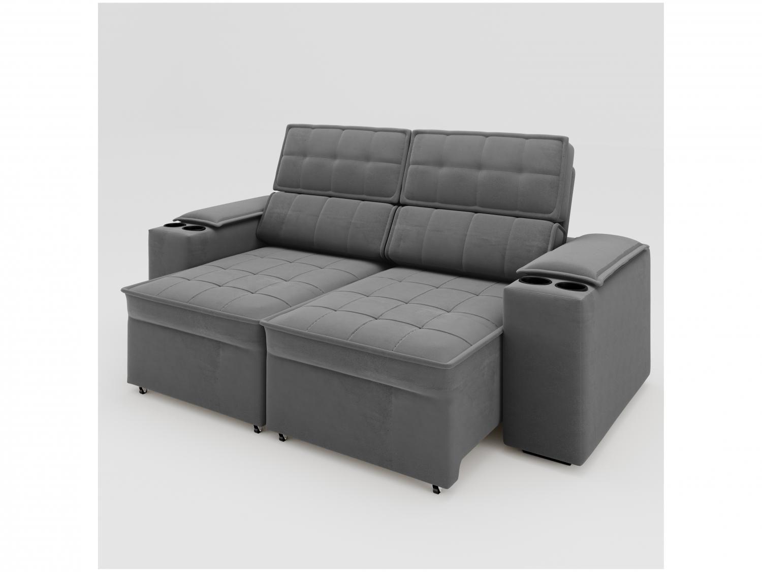 Sofá Retrátil Reclinável 3 Lugares Veludo Joly Cancún Gralha Azul Estofados