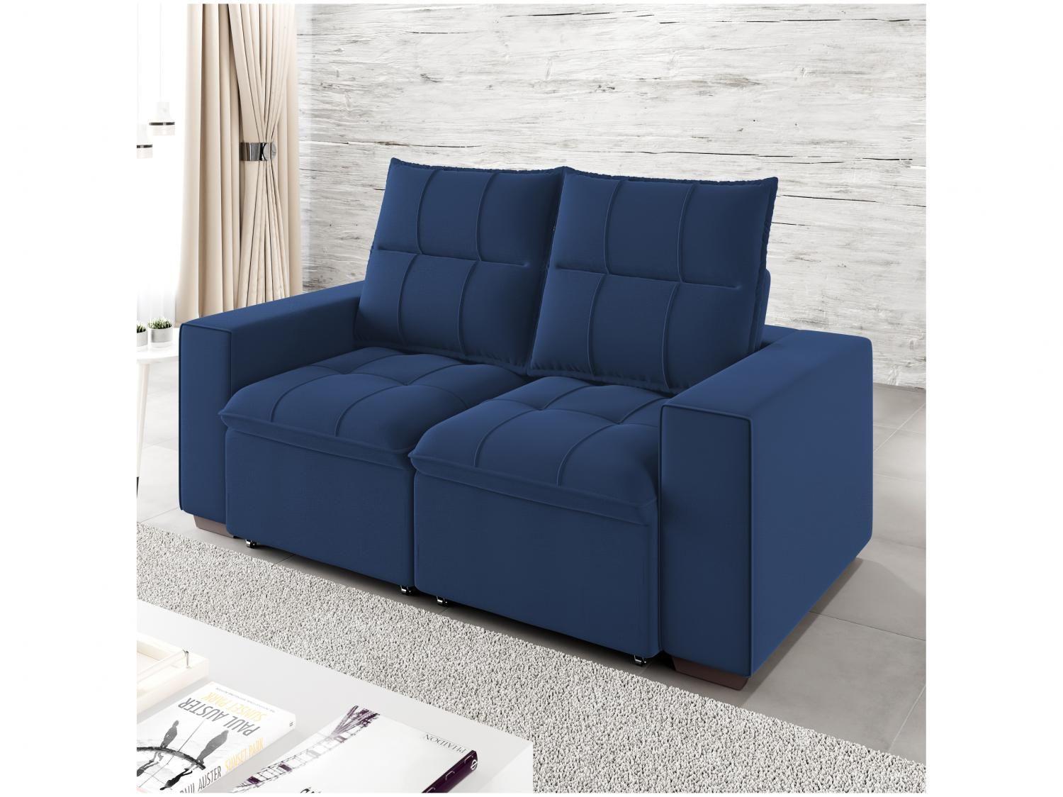 Sofá Retrátil Reclinável 3 Lugares Veludo Miami Gralha Azul Estofados