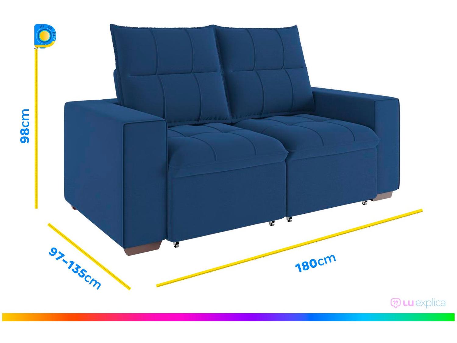 Sofá Retrátil Reclinável 3 Lugares Veludo Miami Gralha Azul Estofados