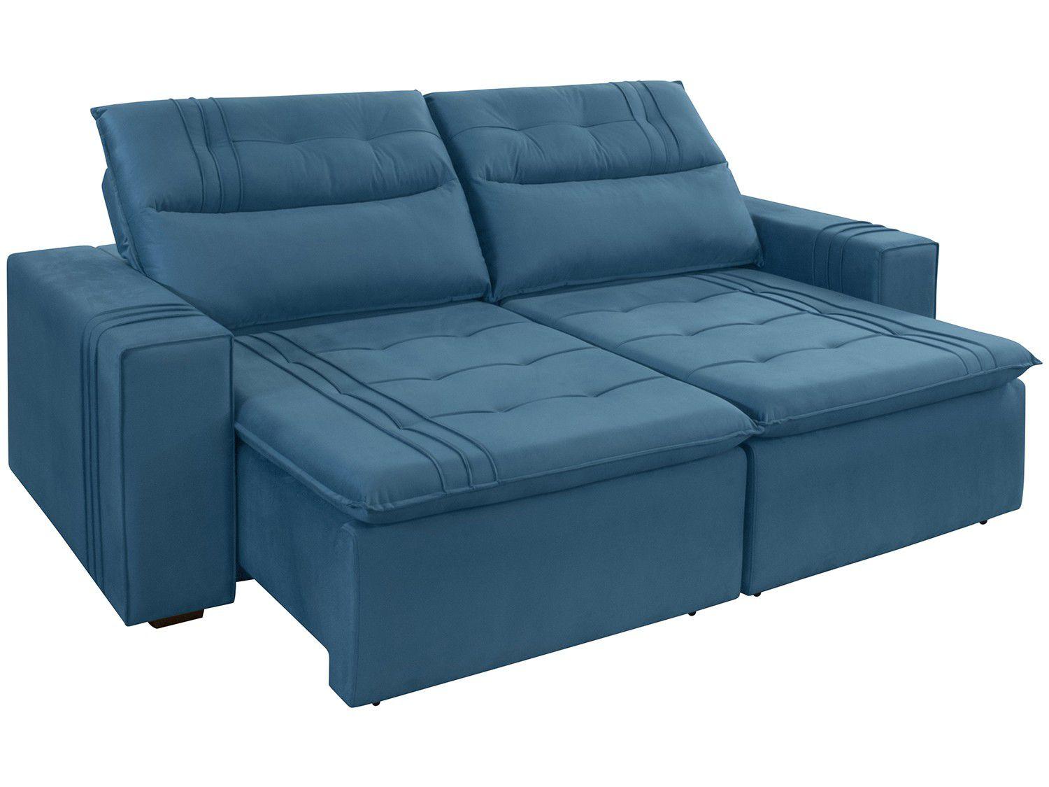 Sofá Retrátil Reclinável 3 Lugares Veludo Vivance Gralha Azul Sofá