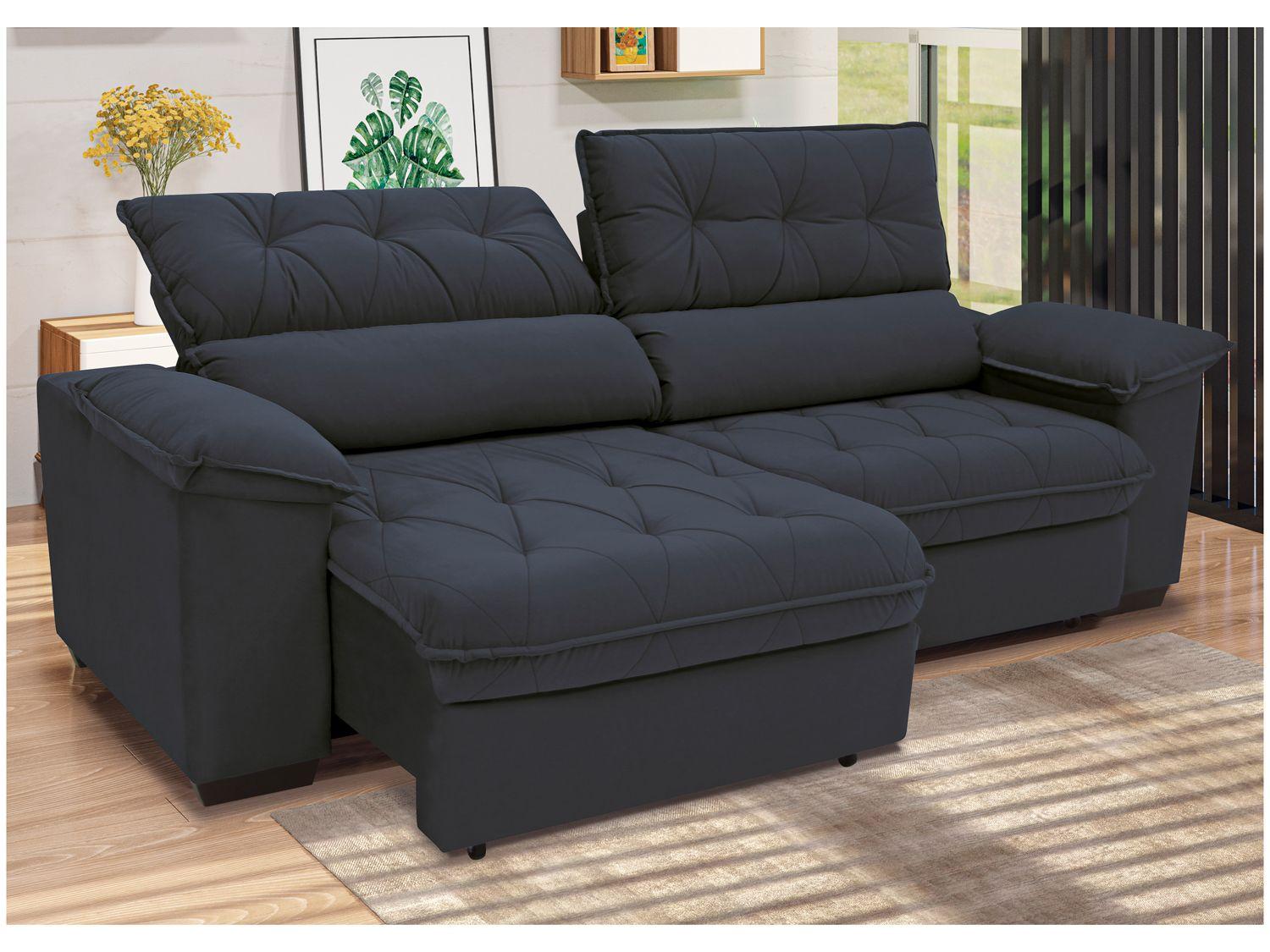 Sofá Retrátil Reclinável 4 Lugares Suede Hannover