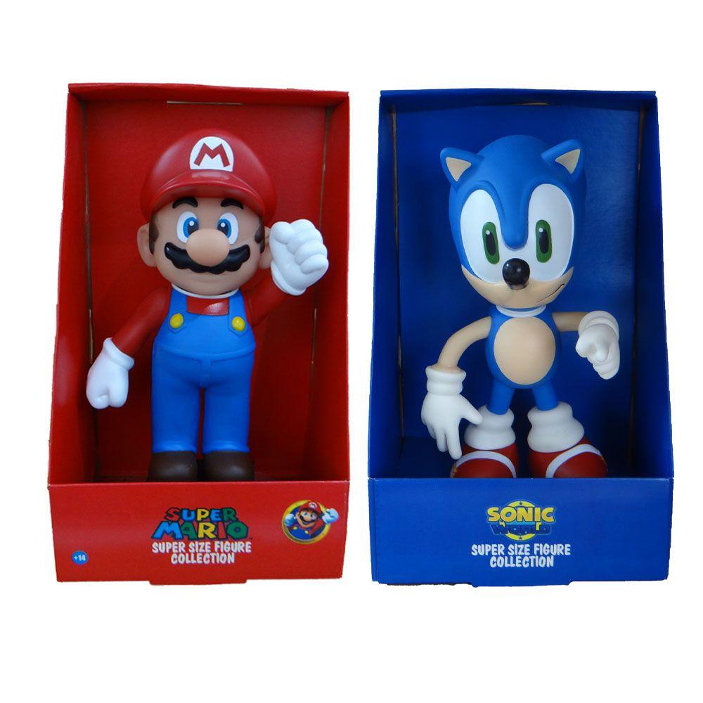 Kit Boneco Sonic 26cm e Super Mario 22cm Articulados Super